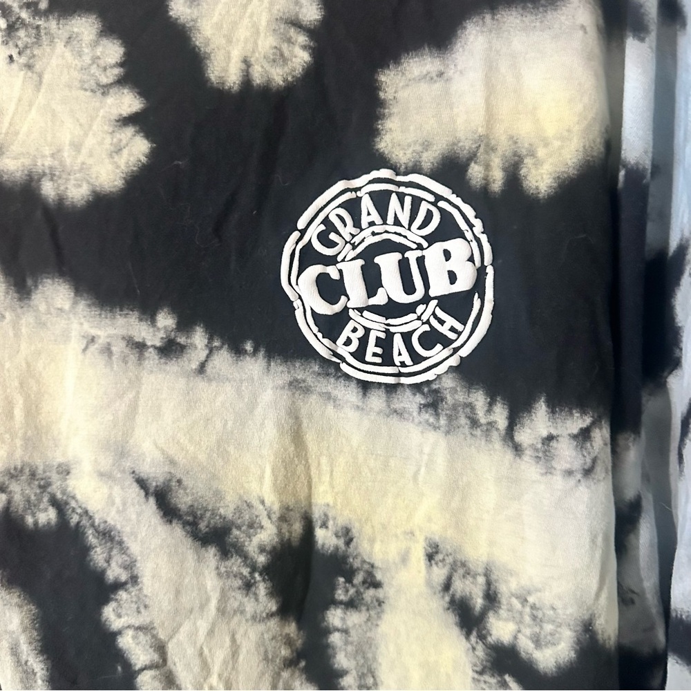 Grand Beach Club Black Long Sleeve Tee Yellow Red Blue Tie Dye Size XL Retro - Picture 4 of 9